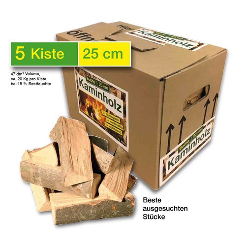 5 Kiste Buchen Holz 25 cm länge - Inklusive Anlieferung bis 25 km, darüber hinaus per Paketdienst!